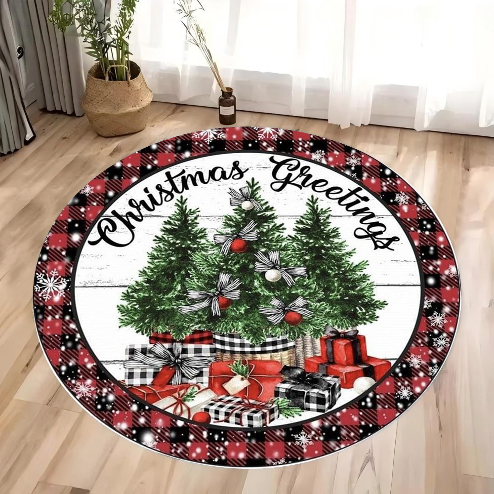 Home Decor Living - Christmas Elegant Plaid Carpet Poinsettia Gingerbread