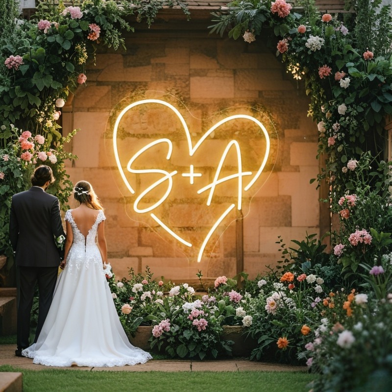 Home Decor Product - Custom Initials Heart LED Neon Sign,