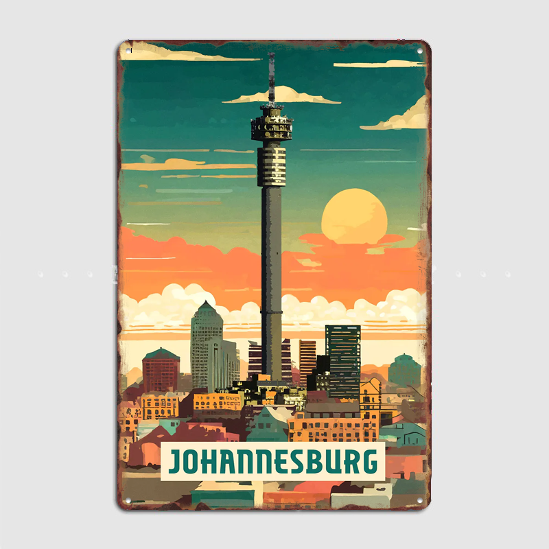 Home Decor Johannesburg - Johannesburg Vintage City Travel Poster Metal