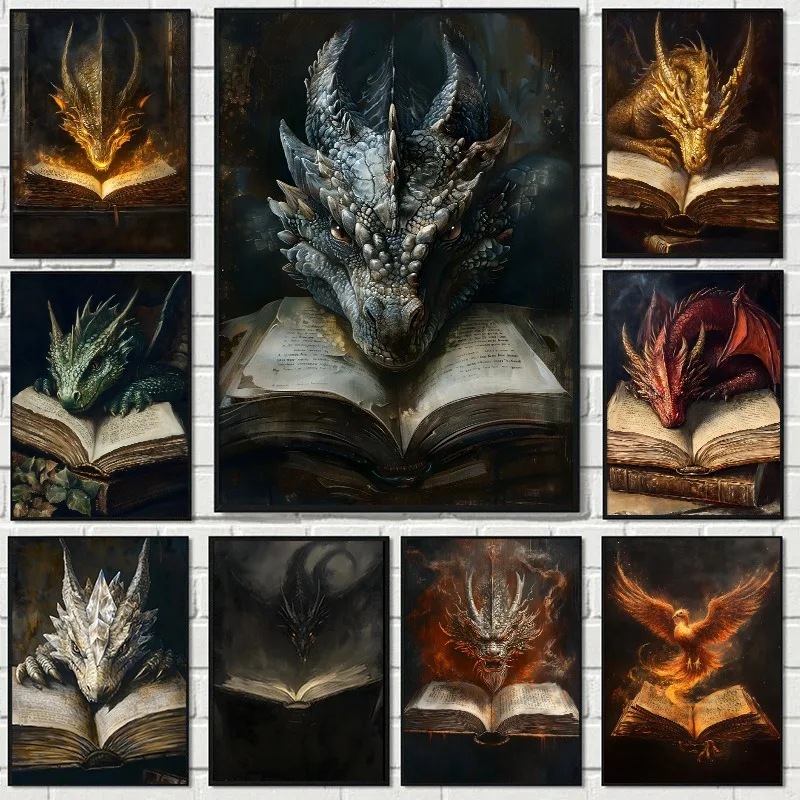 Large Dragon Reading Book Post - Home Decor Gothic avaliação e preço