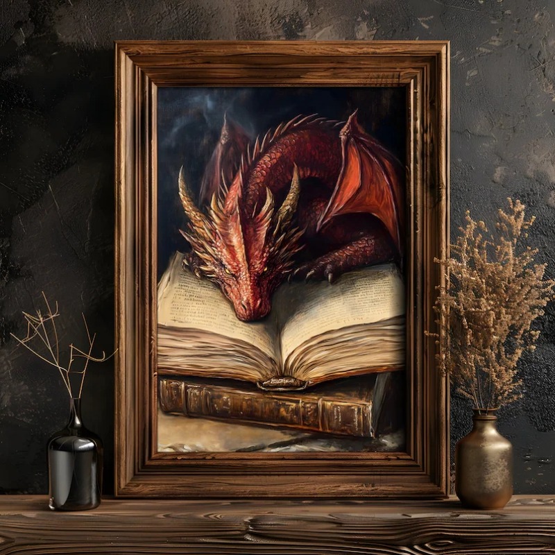 Large Dragon Reading Book Post - Home Decor Gothic avaliação e preço