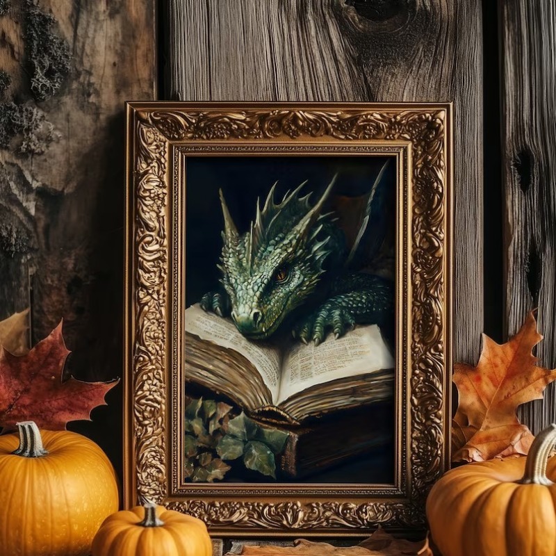 Large Dragon Reading Book Post - Home Decor Gothic avaliação e preço