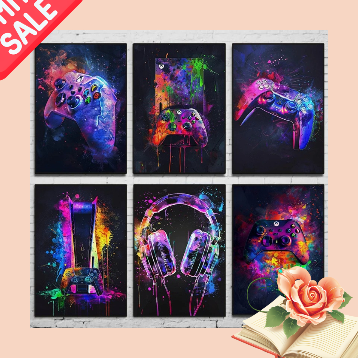 Watercolor Neon Video Game Pos - Home Decor Xbox Games avaliação e preço