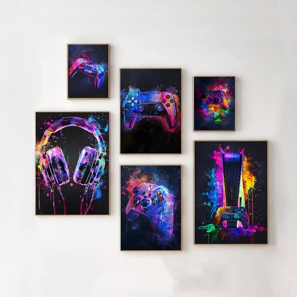 Watercolor Neon Video Game X-X - Home Decor Xbox Games avaliação e preço