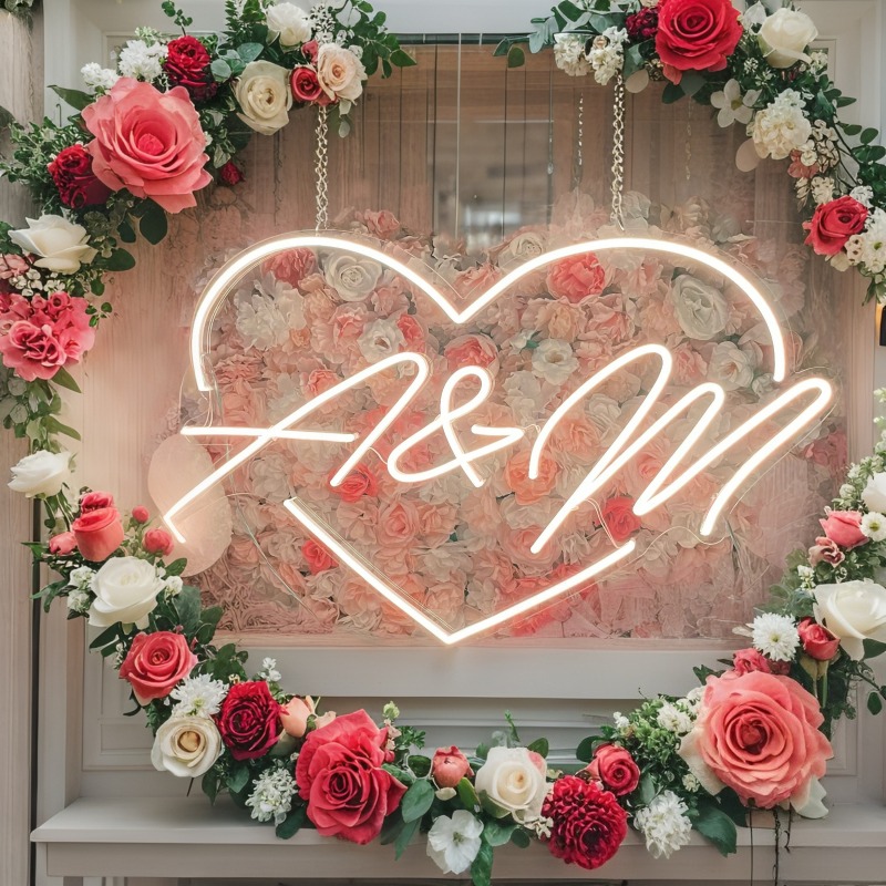 Custom Initials Heart LED Neon - Home Decor Product avaliação e preço