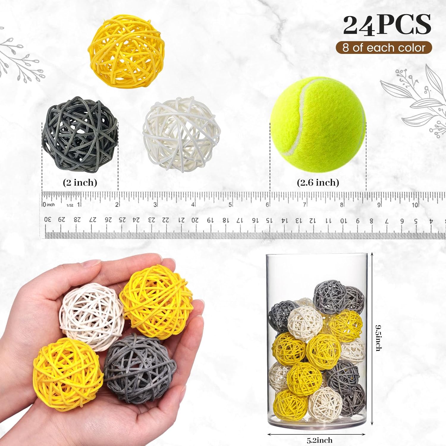 24Pcs Yellow Rattan Balls for  - Home Decor Rattan avaliação e preço