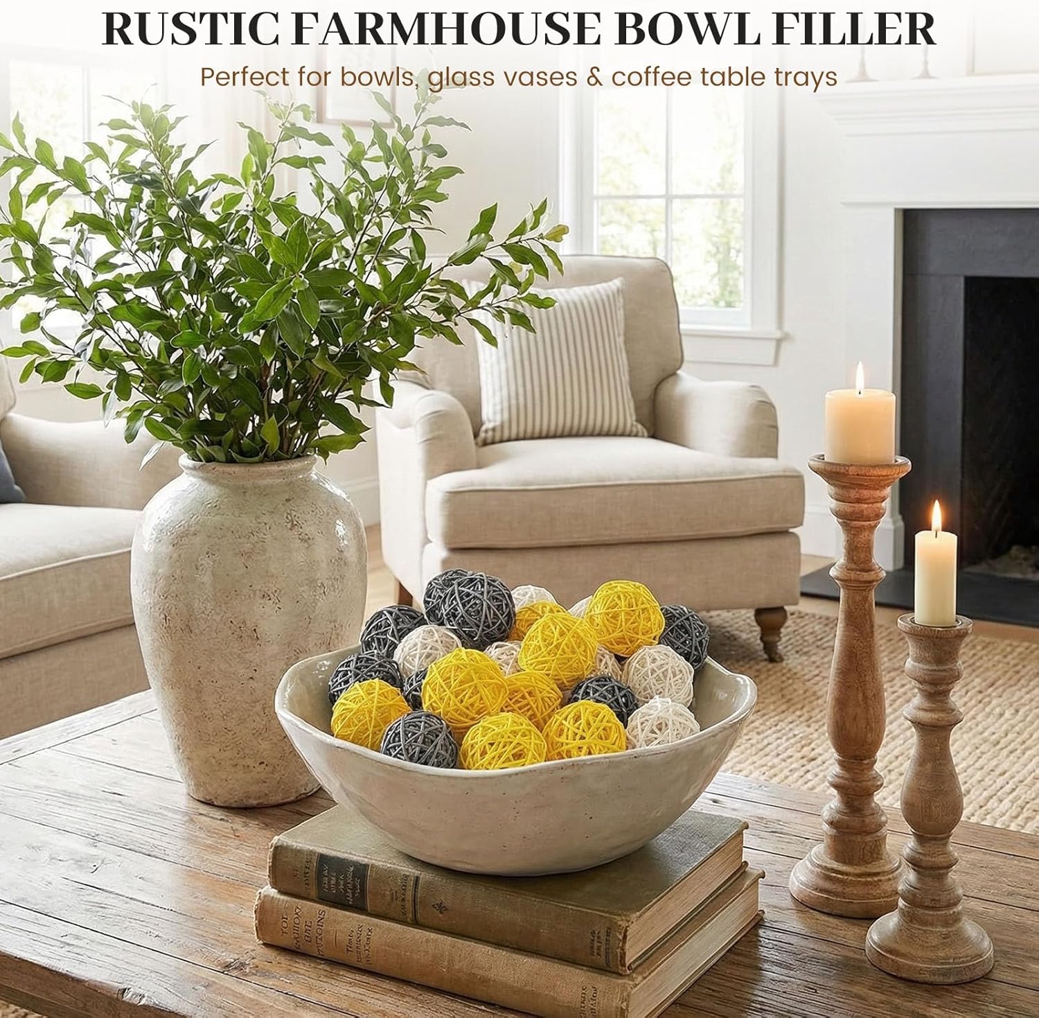 24Pcs Yellow Rattan Balls for  - Home Decor Rattan avaliação e preço