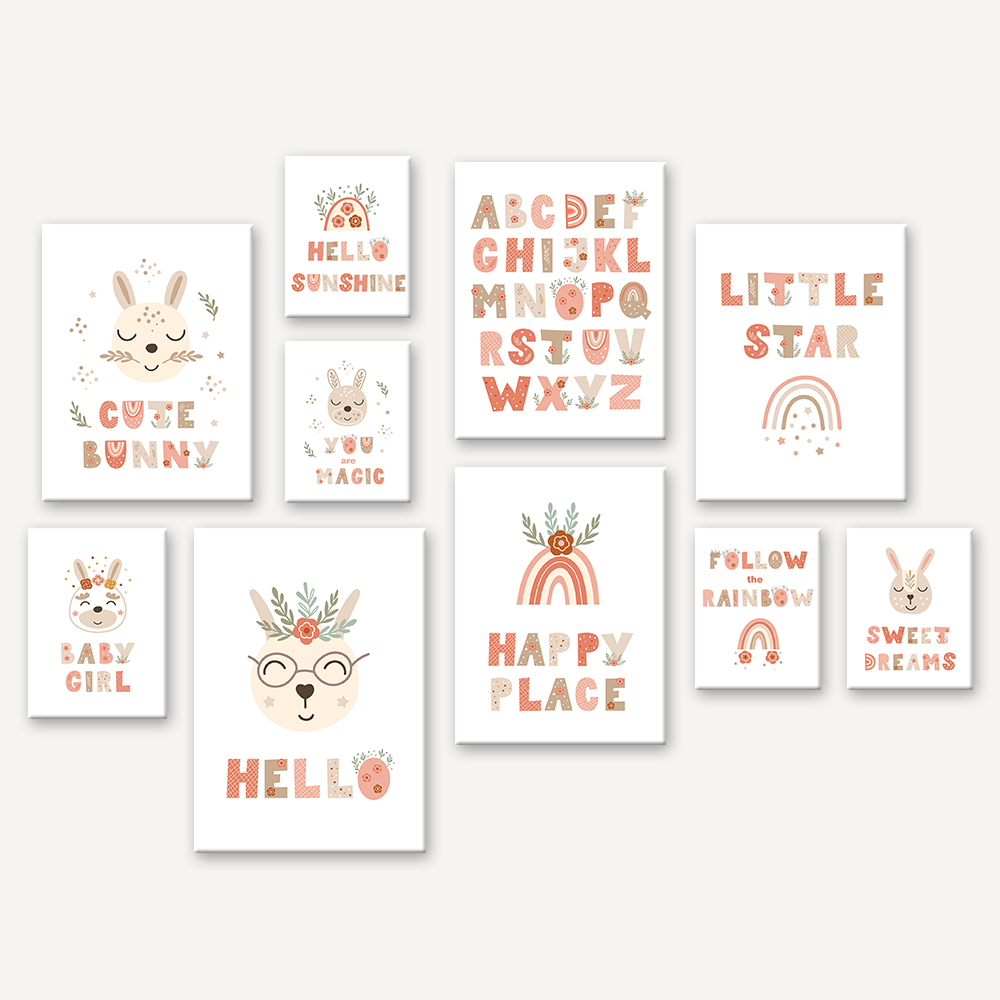 Rainbow Rabbit Alphabet Poster - Home Decor Pt avaliação e preço