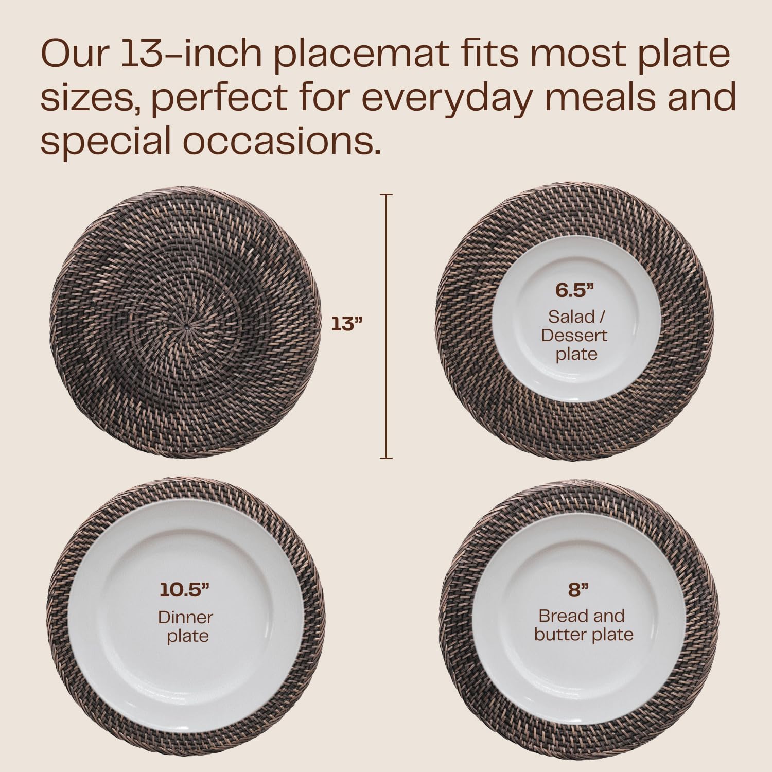 4-Pack 13-inch Rattan Placemat - Home Decor Rattan avaliação e preço