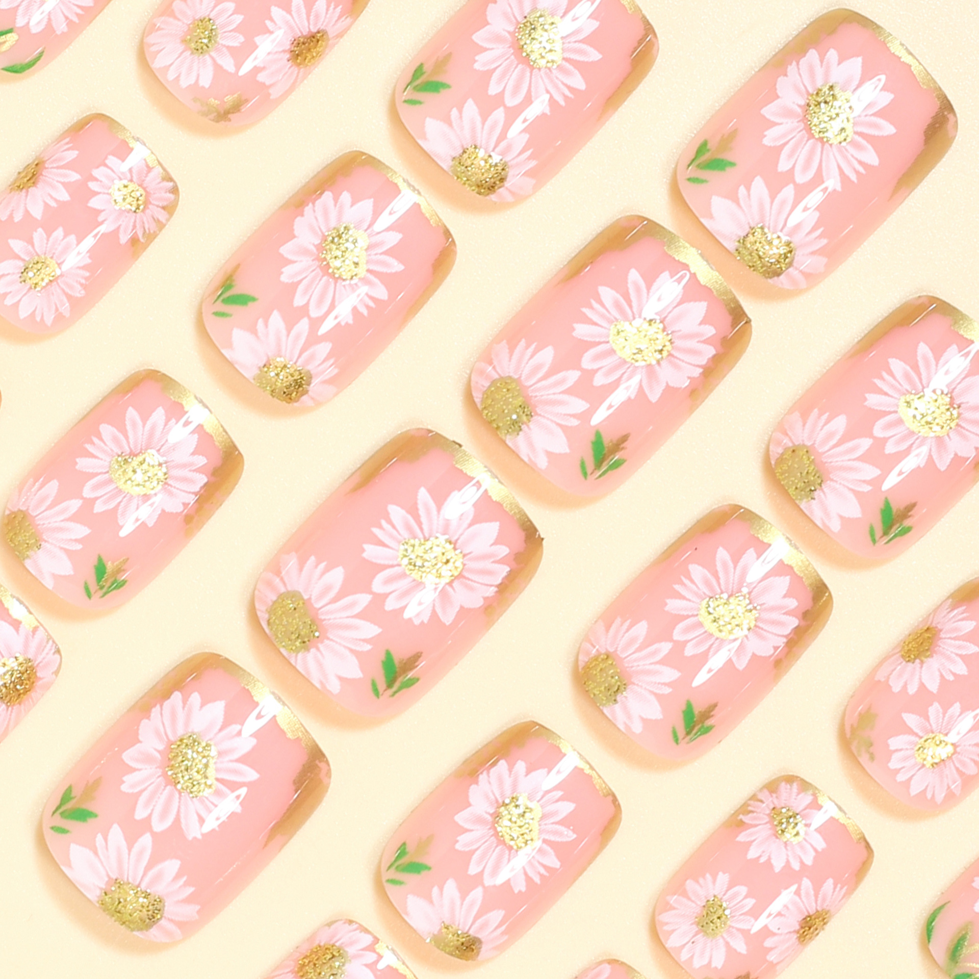 Short Square fake nails golden - Pressed Flower Frame avaliação e preço