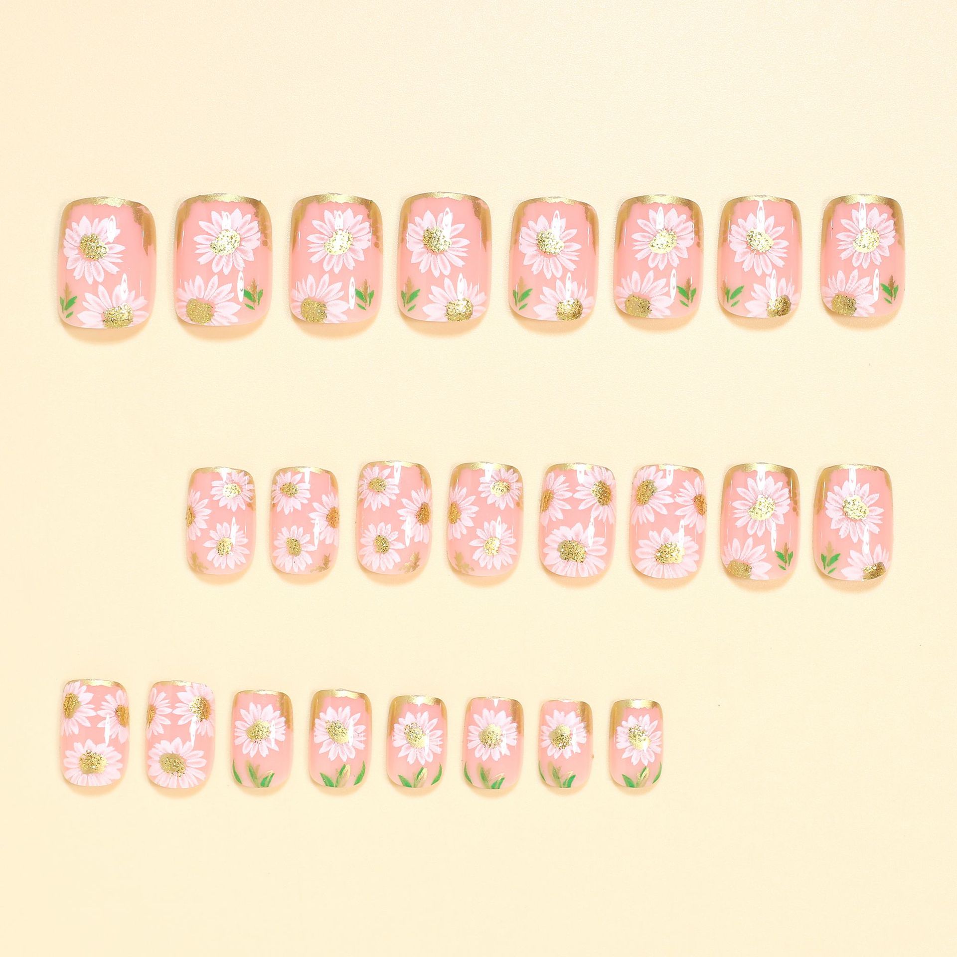 Short Square fake nails golden - Pressed Flower Frame avaliação e preço