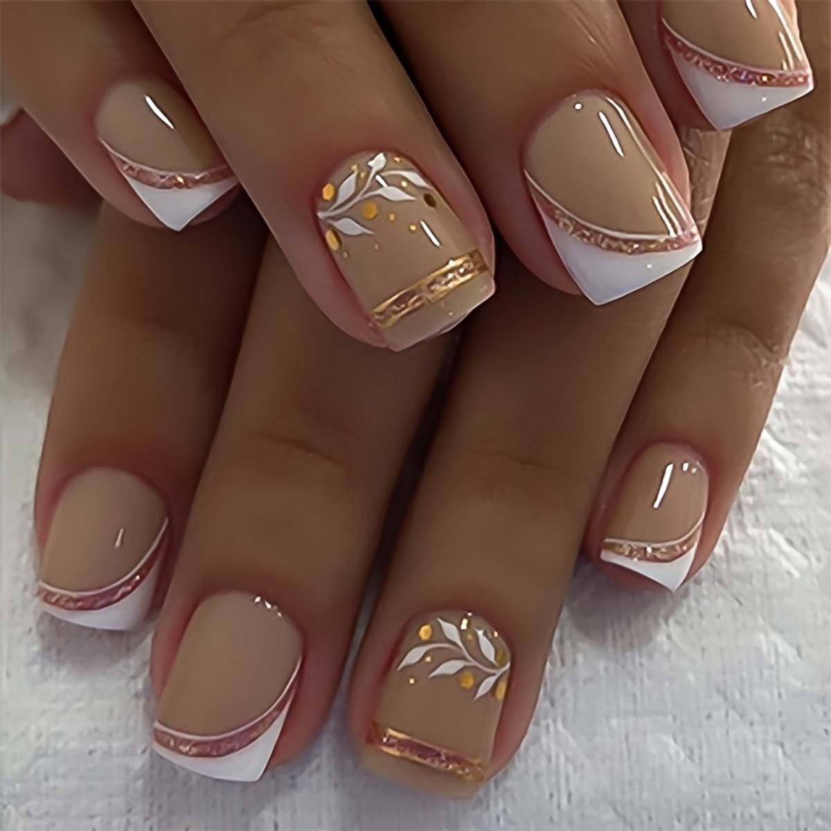 Short Square fake nails golden - Pressed Flower Frame avaliação e preço
