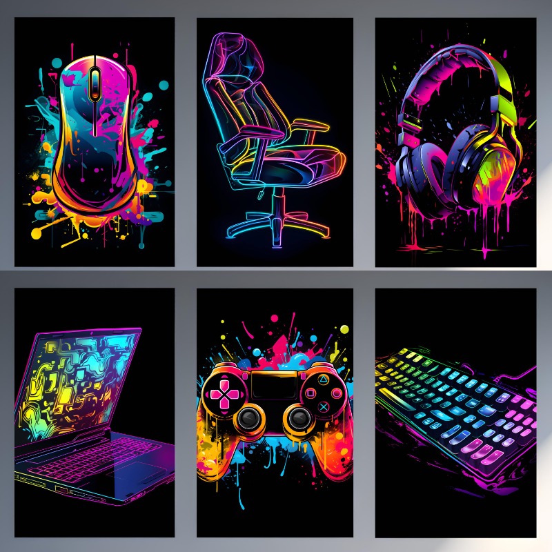 Watercolor Neon Video Game Pos - Home Decor Xbox Games avaliação e preço