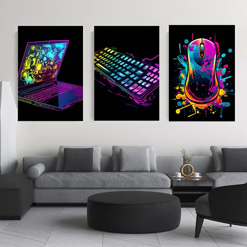 Watercolor Neon Video Game Pos - Home Decor Xbox Games avaliação e preço