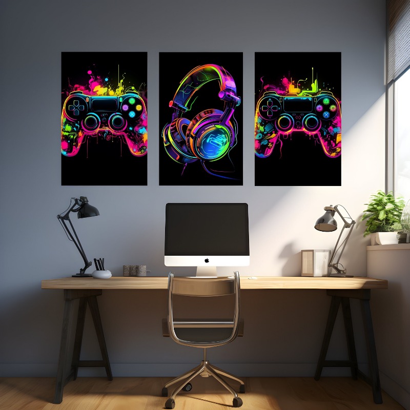 Watercolor Neon Video Game Pos - Home Decor Xbox Games avaliação e preço